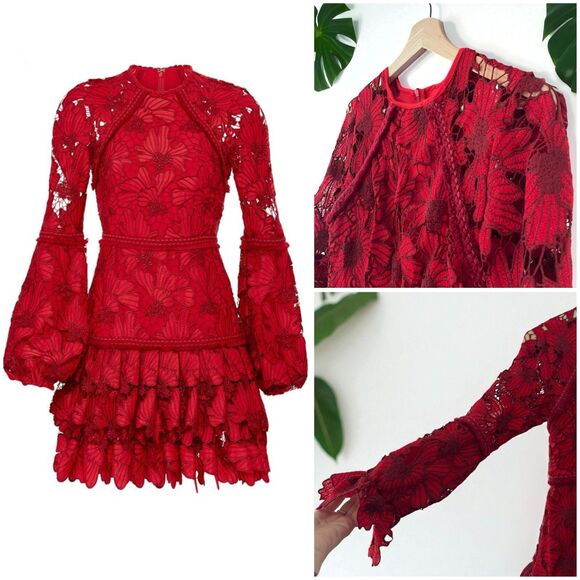 Beulah Scarlet Red Floral Lace Fransisca Mini Dress - Picture 10 of 11